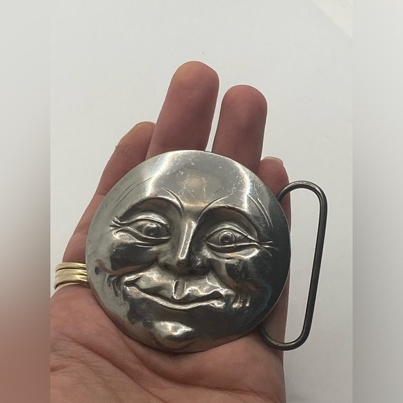 Vtg 70’s Bergamot Brass Works Art Nouveau Style Moon Face Belt Buckle 2.4” - Picture 10 of 10